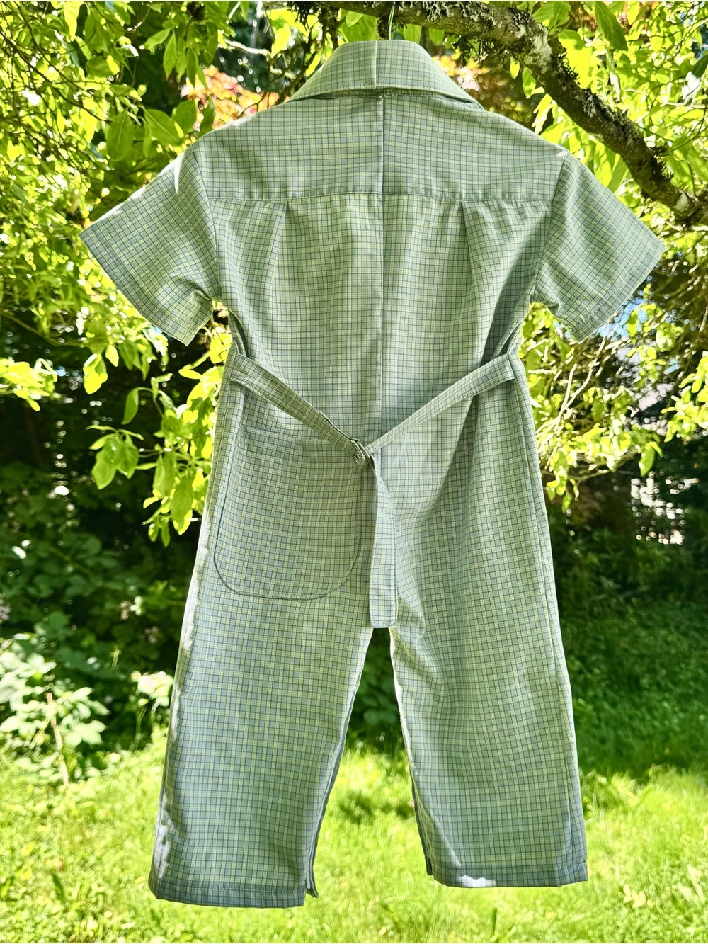Blue, Green + White Plaid Upcycled 100% Cotton Baby Coveralls